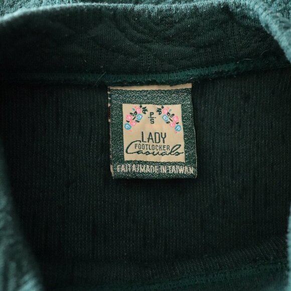 Vntg Lady Footlocker Women's Sz S Green Embroidered Flower Mock Neck Pullover - Picture 9 of 10